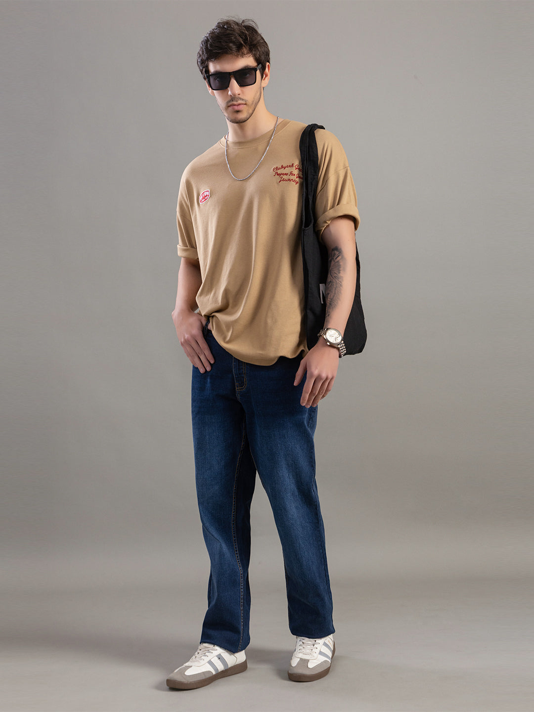 Courage Journey Embroidered Oversized T-Shirt For Men