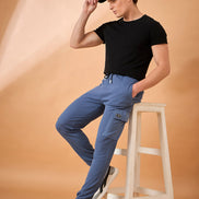 Men Blue Solid Regular Fit Trackpant