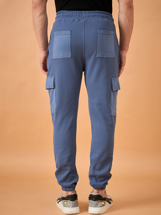 Men Blue Solid Regular Fit Trackpant