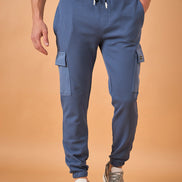 Men Blue Solid Regular Fit Trackpant