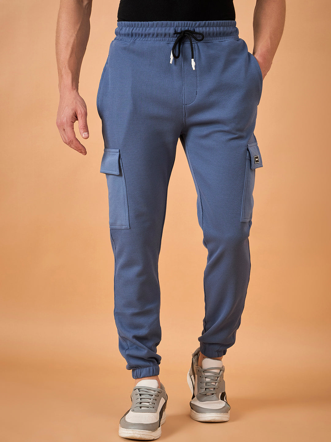 Men Blue Solid Regular Fit Trackpant
