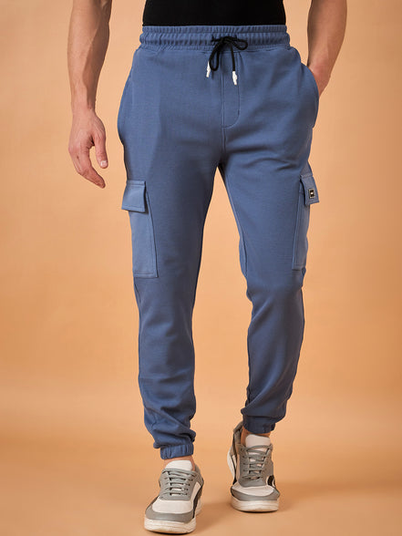 Men Blue Solid Regular Fit Trackpant