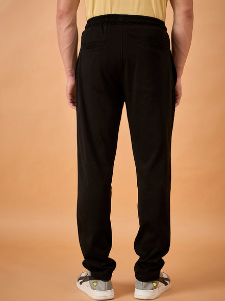 Men Black Solid Regular Fit Trackpant