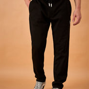 Men Black Solid Regular Fit Trackpant