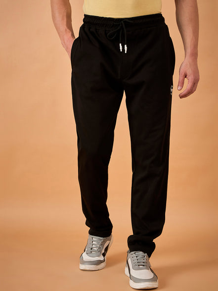 Men Black Solid Regular Fit Trackpant