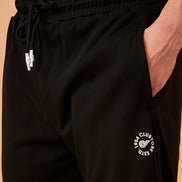 Men Black Solid Regular Fit Trackpant