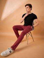 Men Wine Solid Regular Fit Trackpant