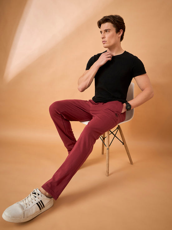 Men Wine Solid Regular Fit Trackpant