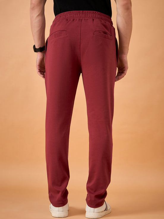 Men Wine Solid Regular Fit Trackpant