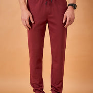 Men Wine Solid Regular Fit Trackpant