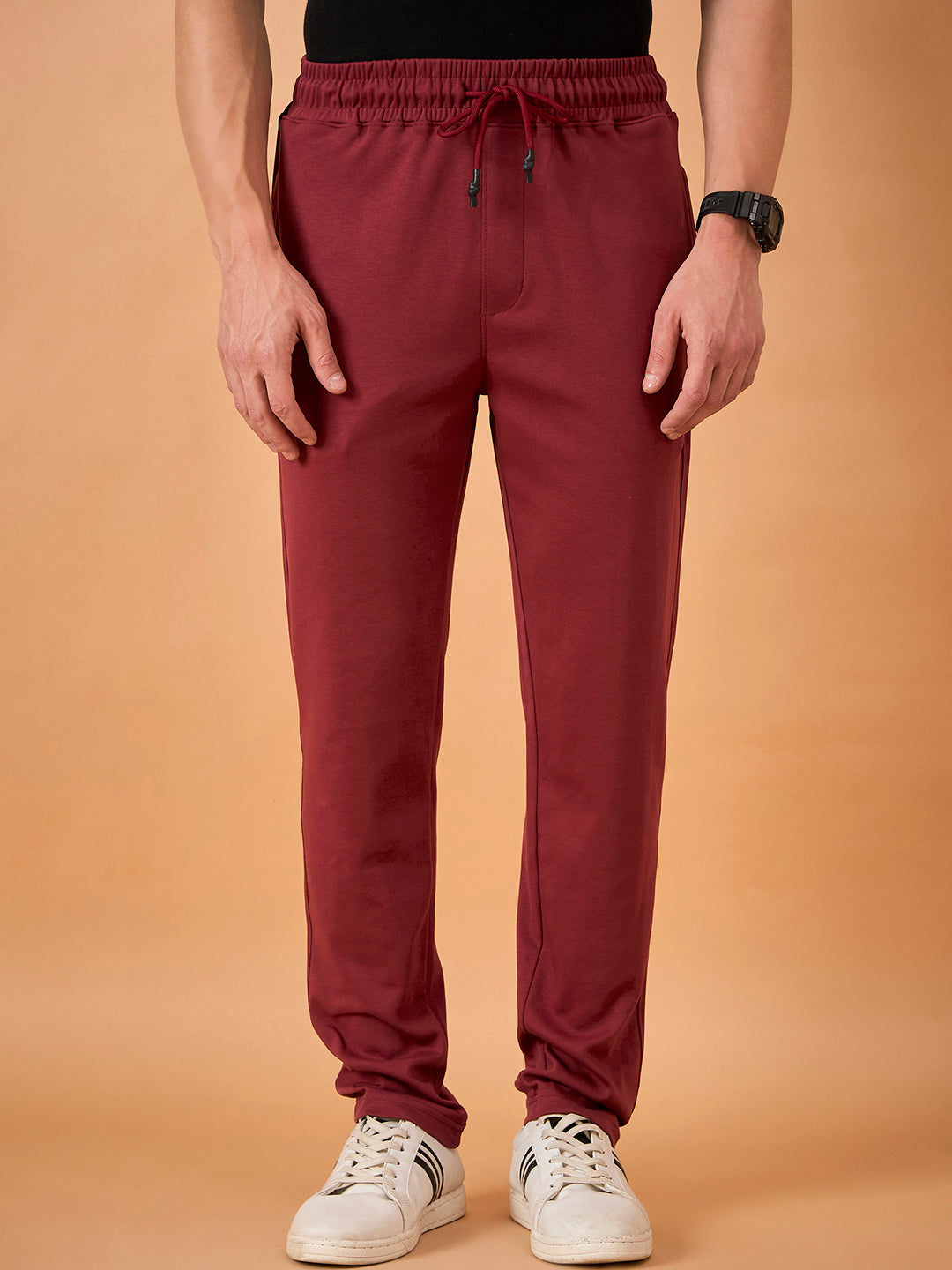 Men Wine Solid Regular Fit Trackpant