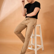 Men Camel Solid Regular Fit Trackpant
