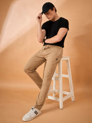 Men Camel Solid Regular Fit Trackpant