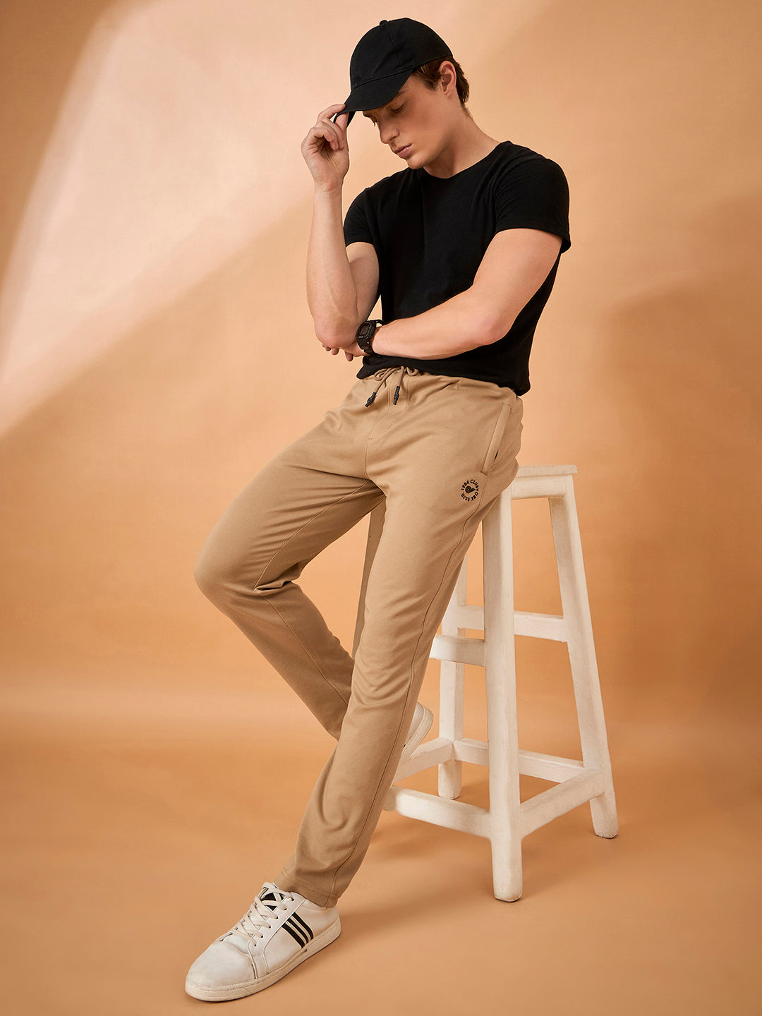 Men Camel Solid Regular Fit Trackpant