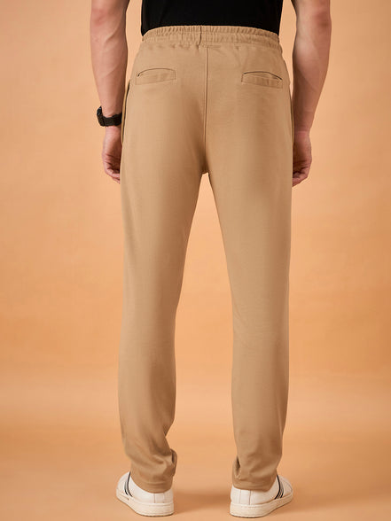 Men Camel Solid Regular Fit Trackpant