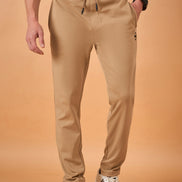 Men Camel Solid Regular Fit Trackpant