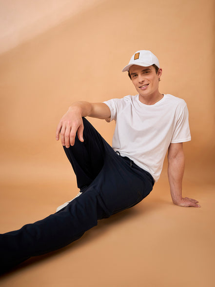Men Navy Solid Regular Fit Trackpant
