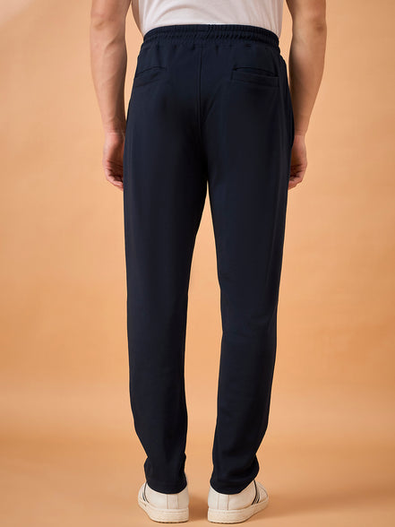 Men Navy Solid Regular Fit Trackpant