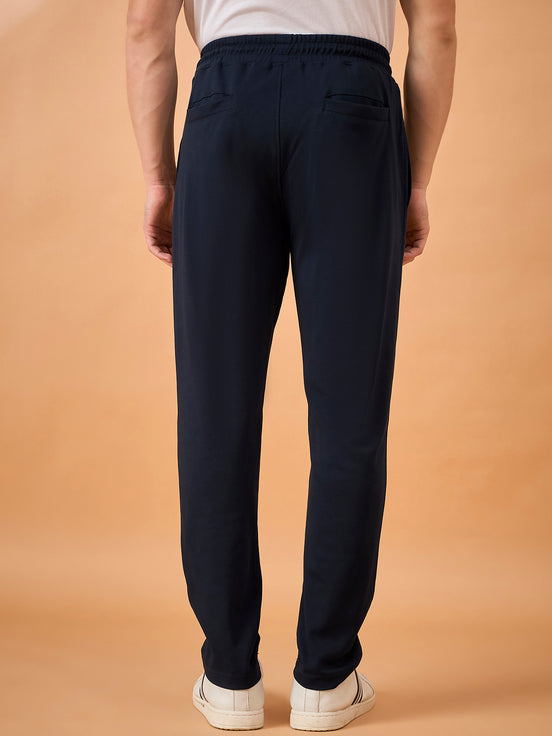 Men Navy Solid Regular Fit Trackpant