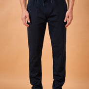 Men Navy Solid Regular Fit Trackpant