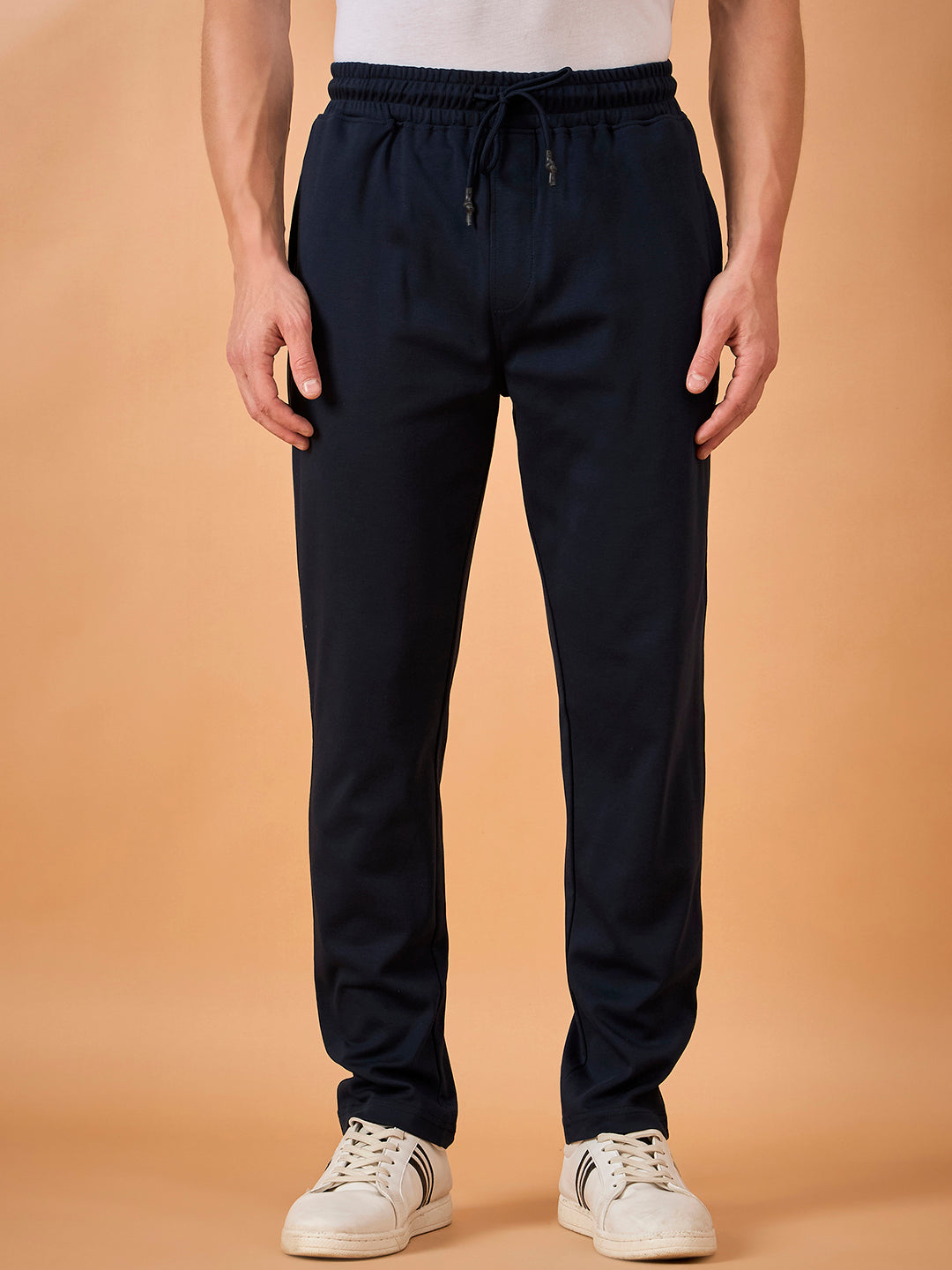 Men Navy Solid Regular Fit Trackpant