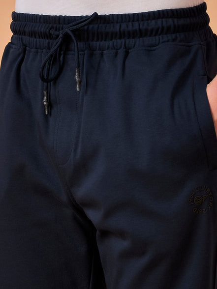 Men Navy Solid Regular Fit Trackpant