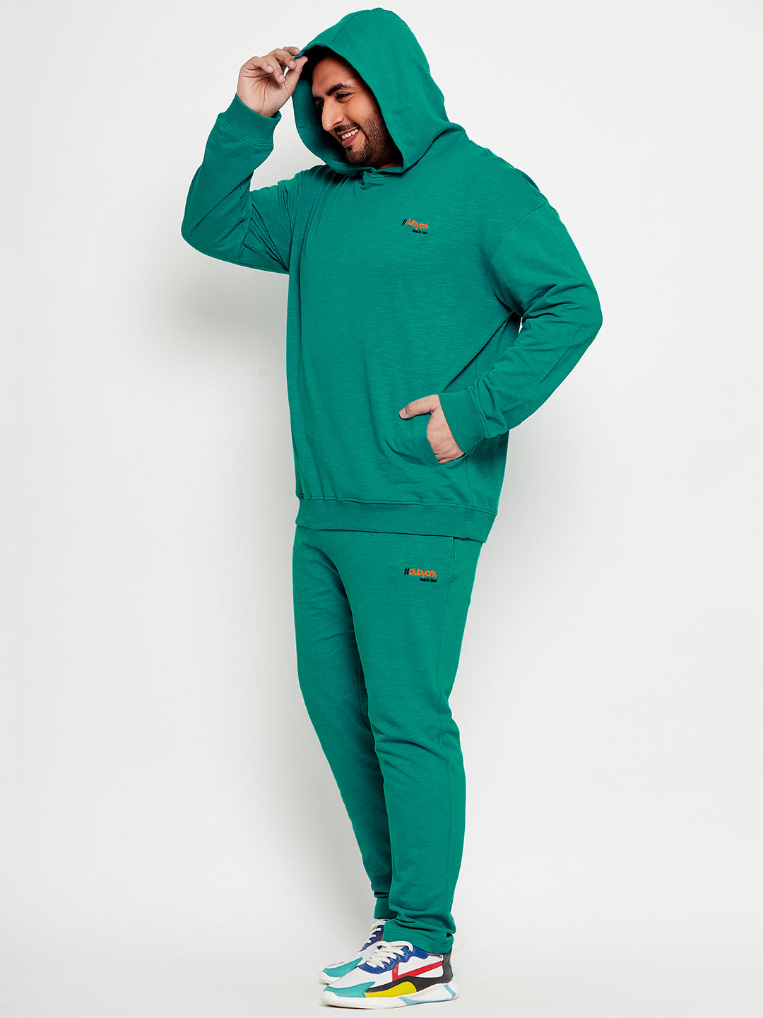 Green Solid Plus Size Track Pant
