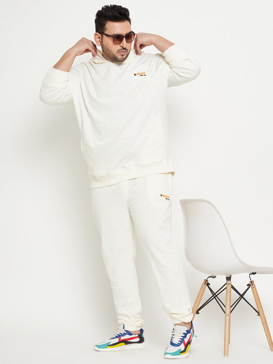 Off White Solid Plus Size Track Pant