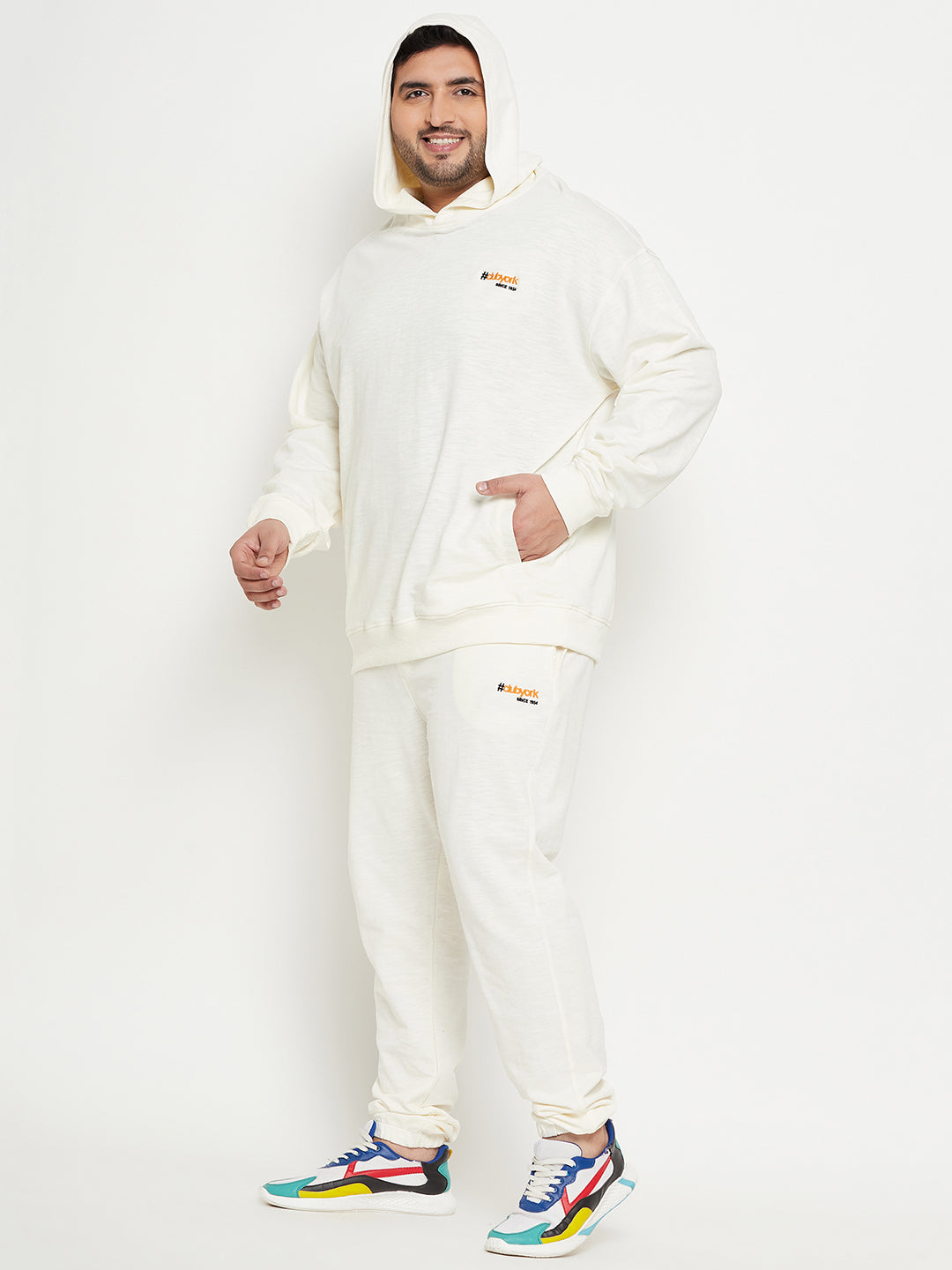 Off White Solid Plus Size Track Pant