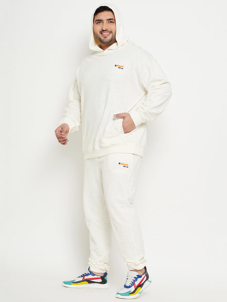Off White Solid Plus Size Track Pant