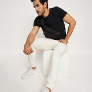 Off White Solid Track Pant