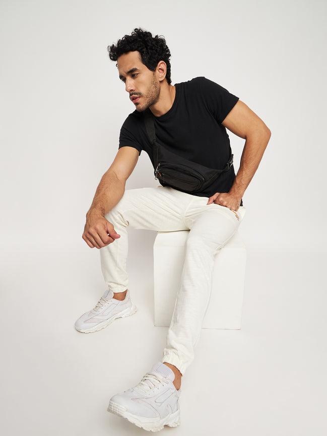 Off White Solid Track Pant