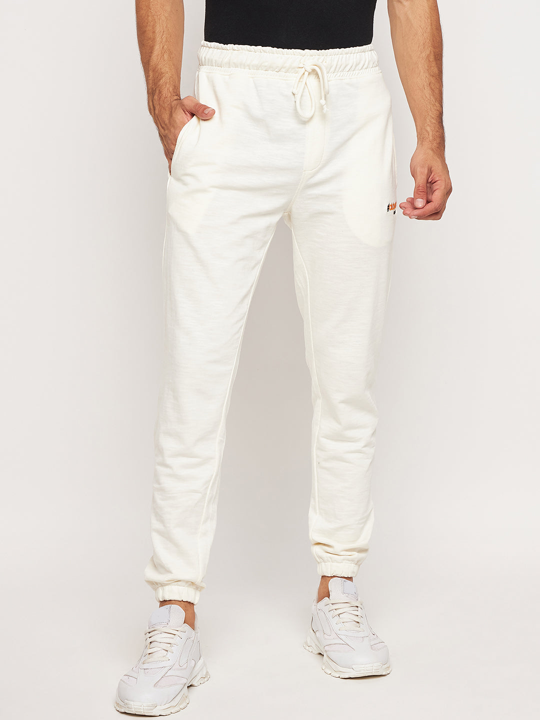 Off White Solid Track Pant
