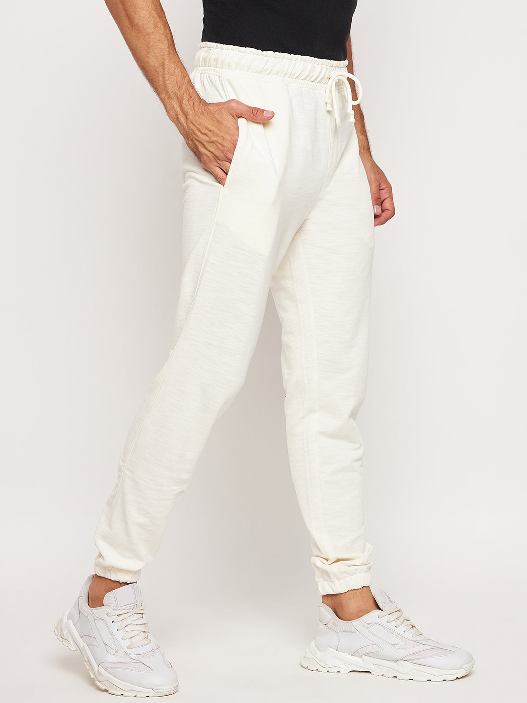 Off White Solid Track Pant