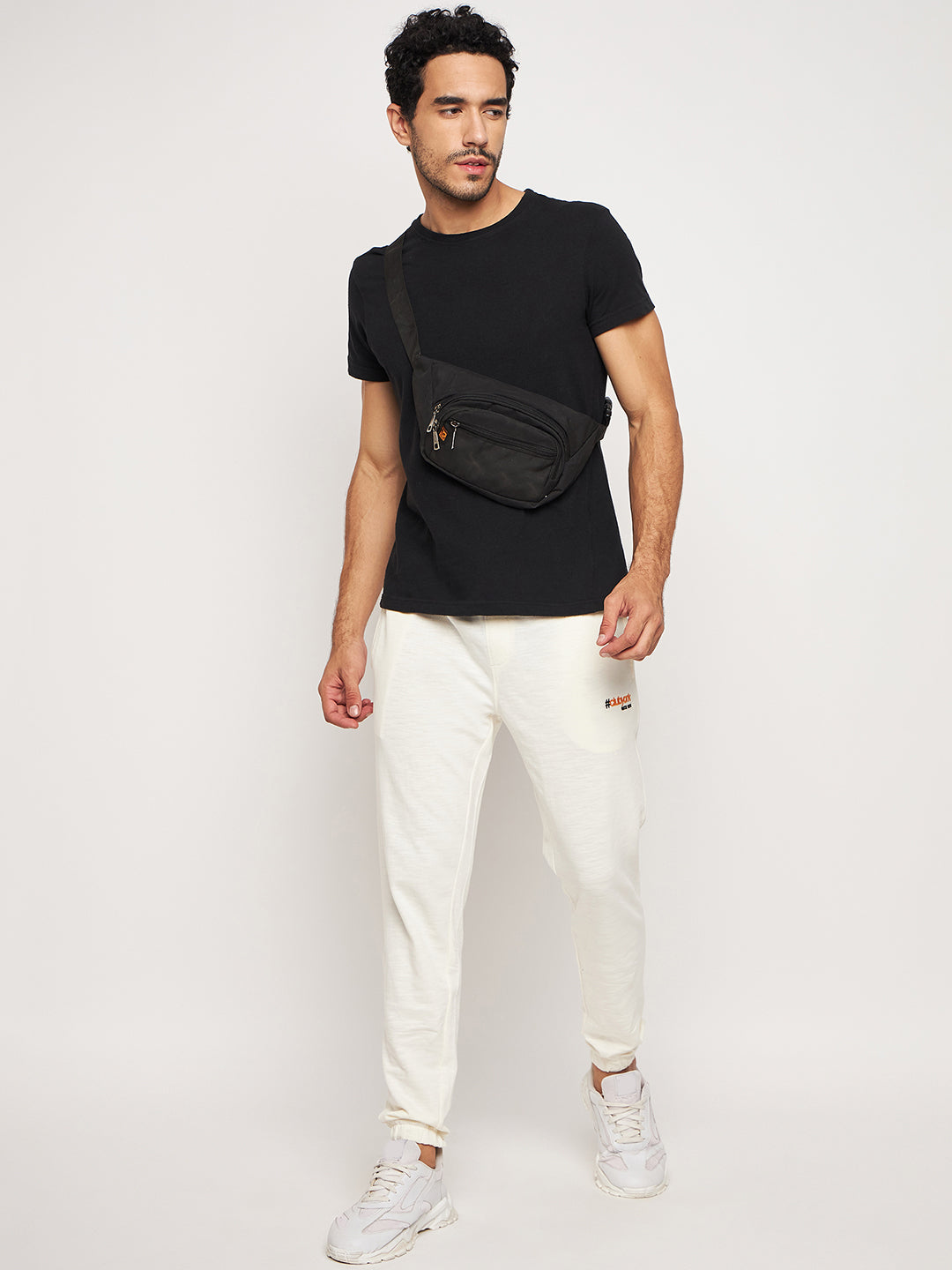 Off White Solid Track Pant