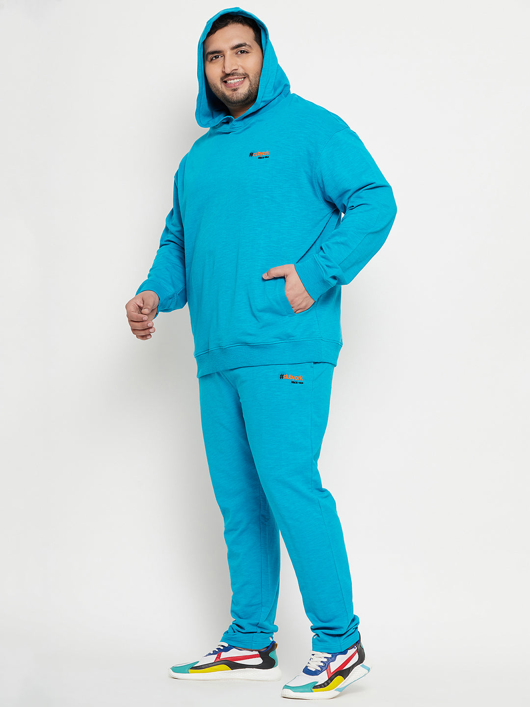 Blue Solid Plus Size Track Pant