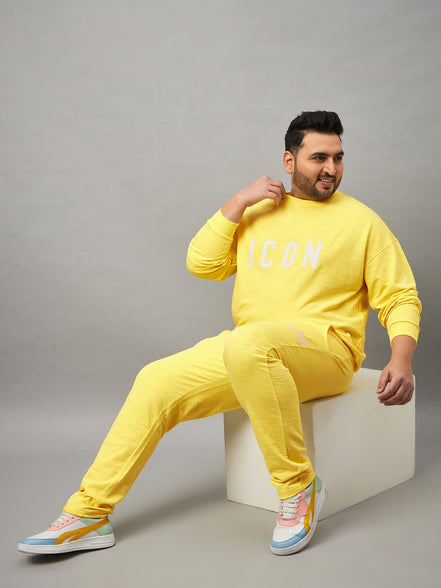 Lime Yellow Printed Plus Size Track Pant