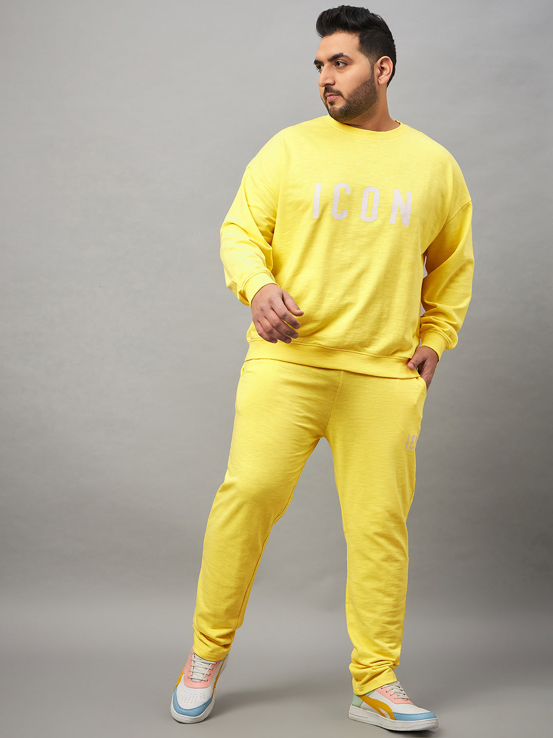 Lime Yellow Printed Plus Size Track Pant