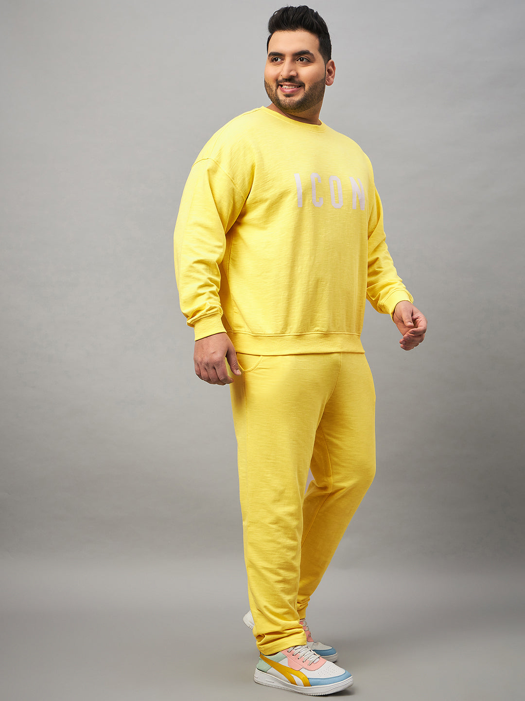 Lime Yellow Printed Plus Size Track Pant