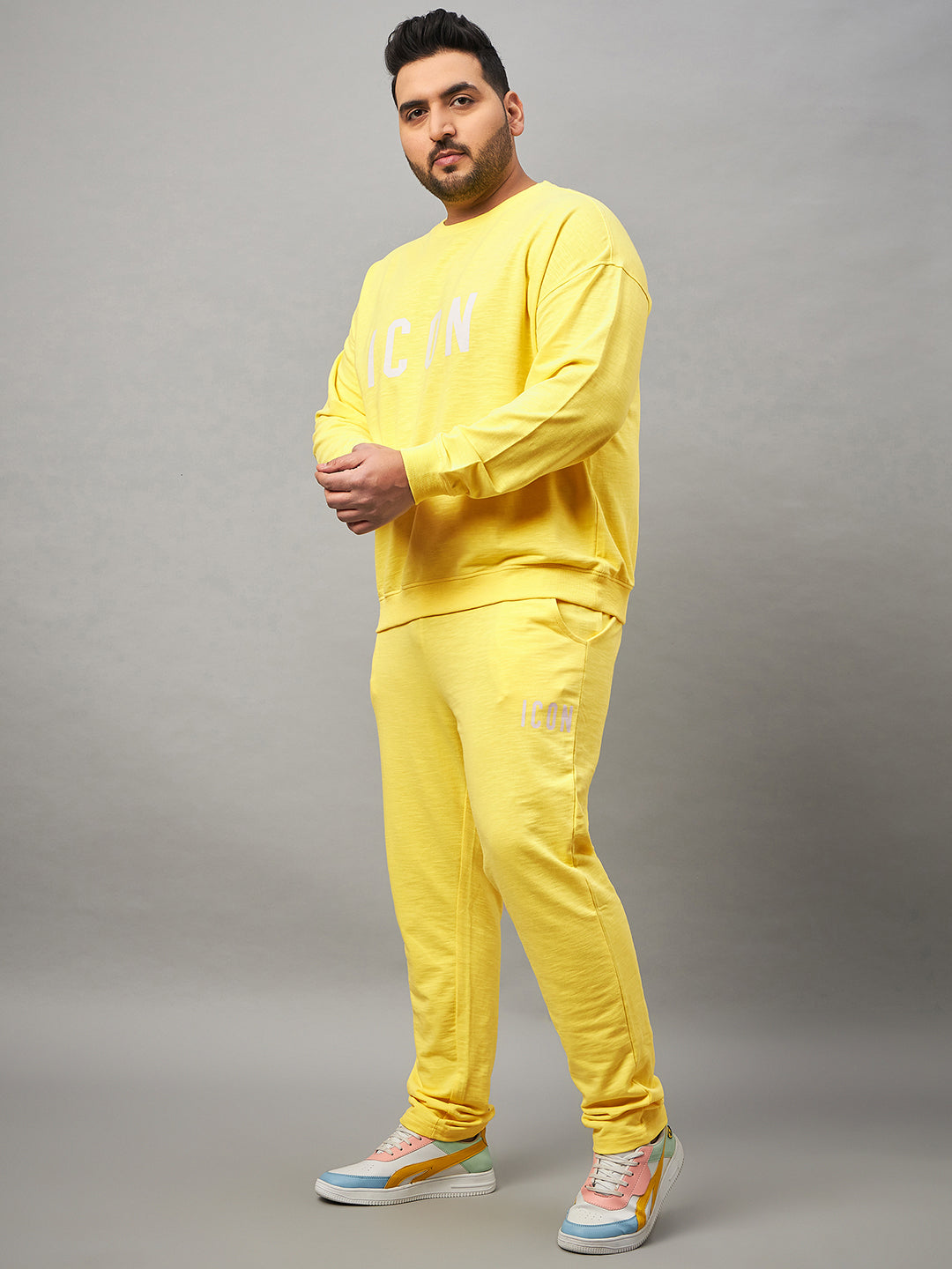 Lime Yellow Printed Plus Size Track Pant