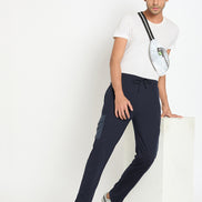 Navy Blue Solid Track Pant
