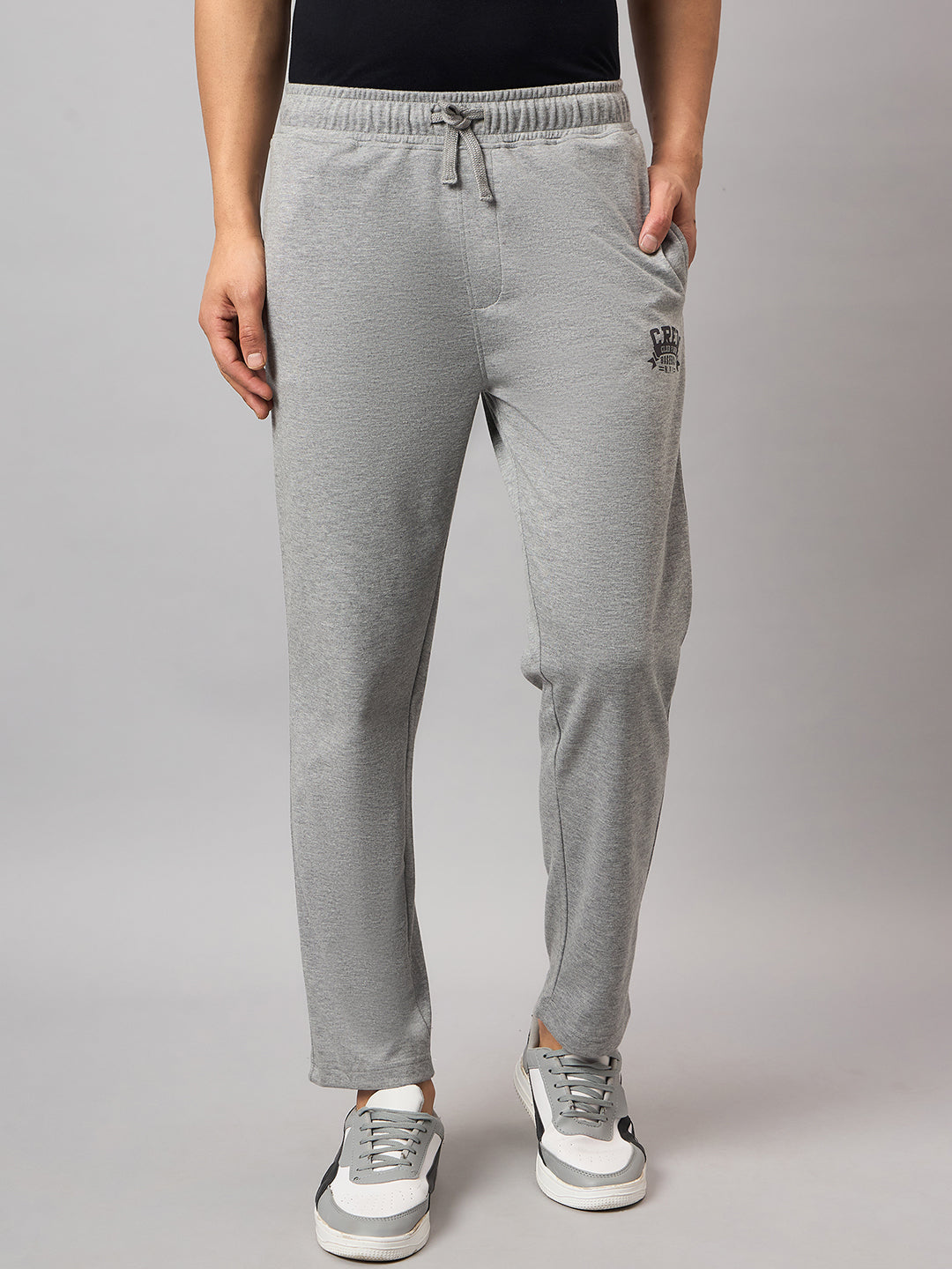 Grey Melange Solid Track Pant