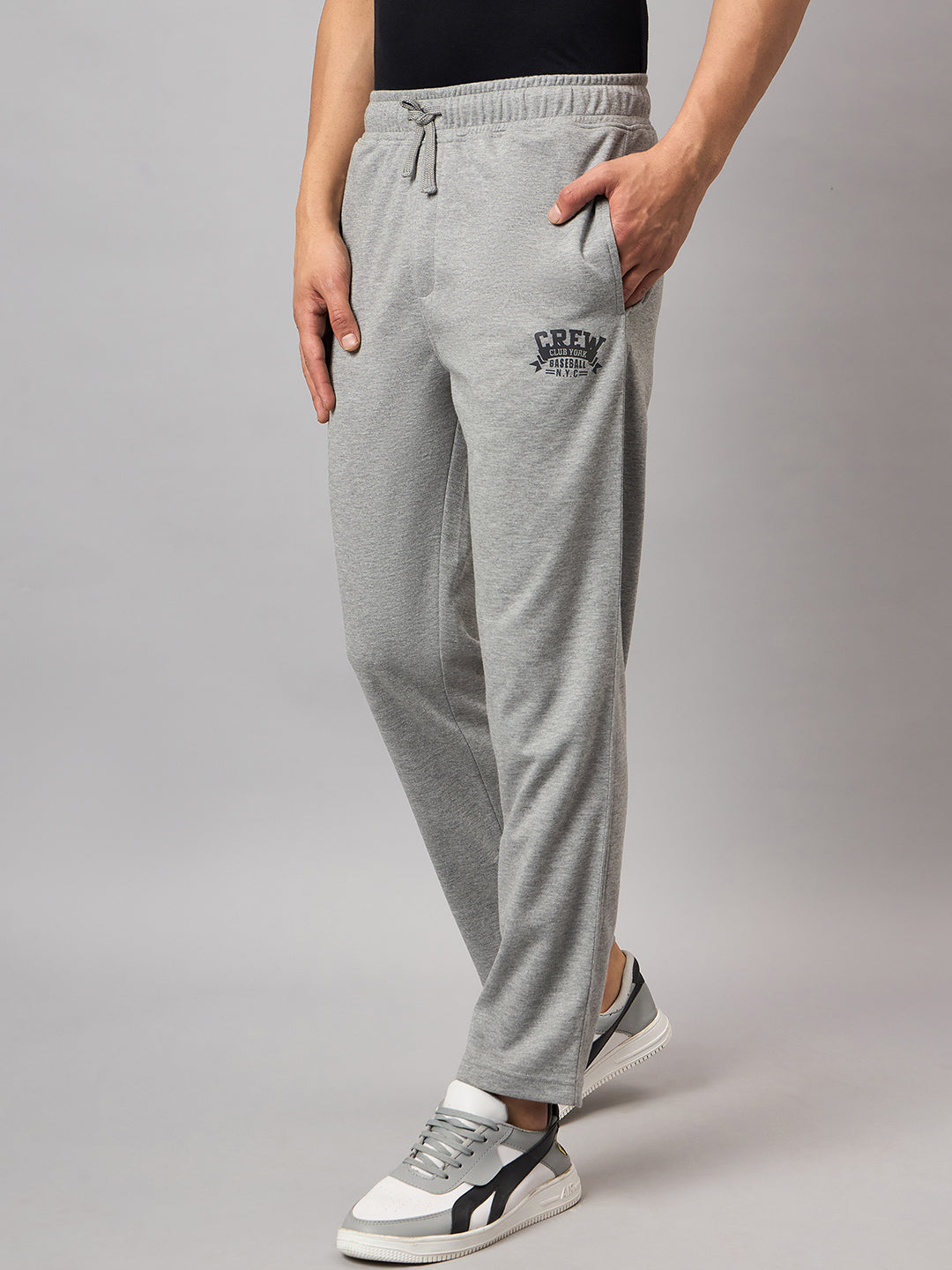 Grey Melange Solid Track Pant