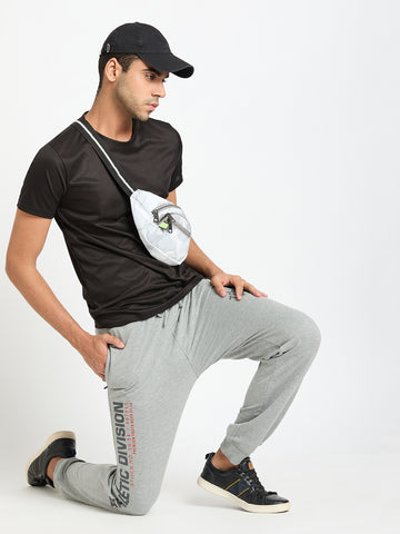 Grey Melange Printed Track Pant