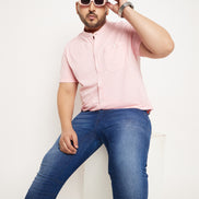 Light Pink Half Sleeve Solid Plus Size Shirt