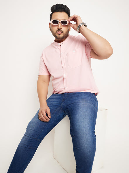 Light Pink Half Sleeve Solid Plus Size Shirt