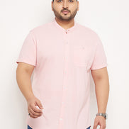 Light Pink Half Sleeve Solid Plus Size Shirt