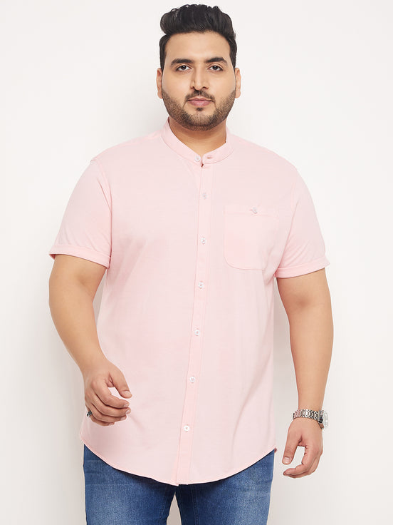 Light Pink Half Sleeve Solid Plus Size Shirt