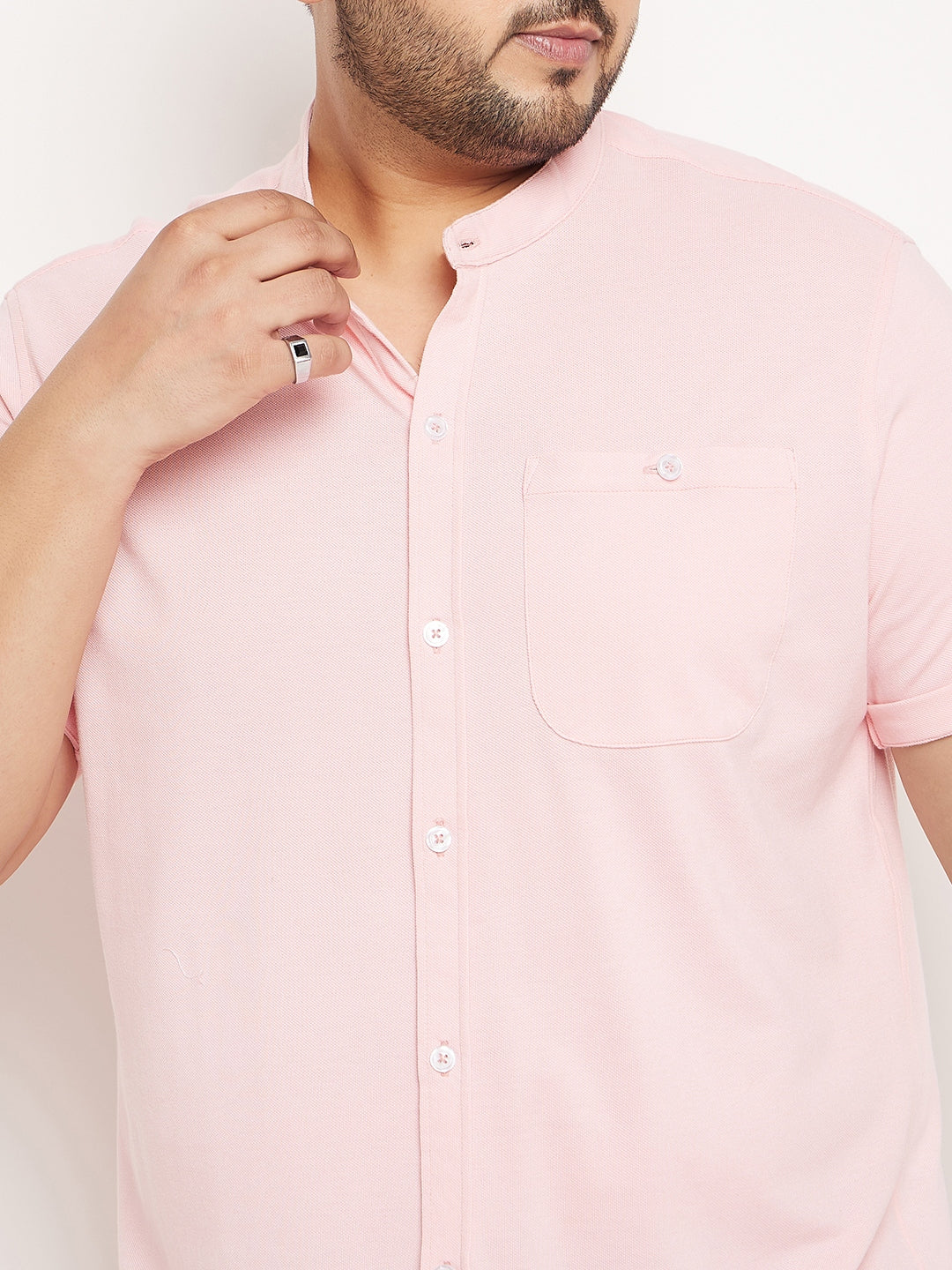 Light Pink Half Sleeve Solid Plus Size Shirt