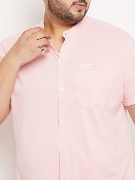Light Pink Half Sleeve Solid Plus Size Shirt